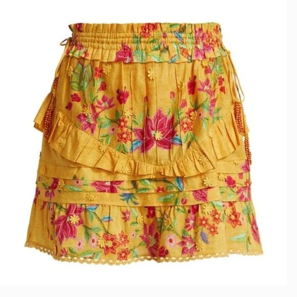 FARM RIO Flower Dream Ruffle Mini Skirt Size S - Picture 2 of 10